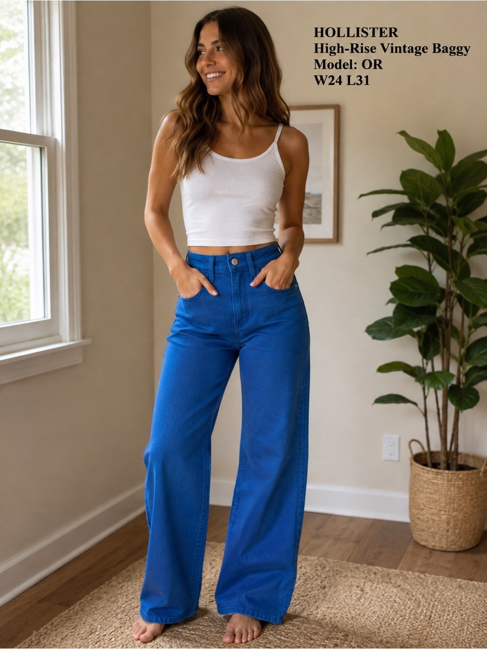 NWT Hollister High Rise Vintage Baggy Jeans 0 24 Blue Stretch Wide Leg